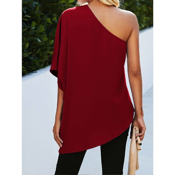 Off the shoulder One Shoulder Batwing Sleeve Blouse boho burgundy - Picture 3 of 10